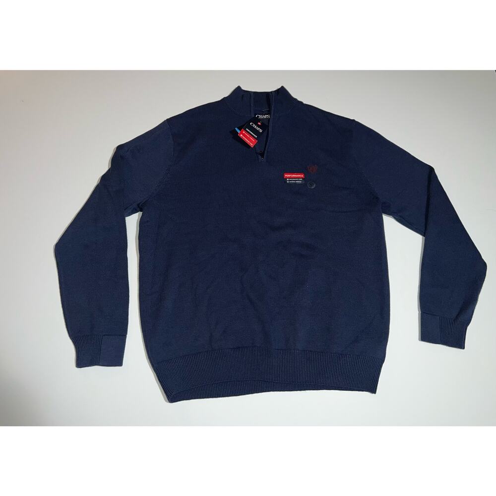 Chaps cool max men’s navy blue performance pull over sweater